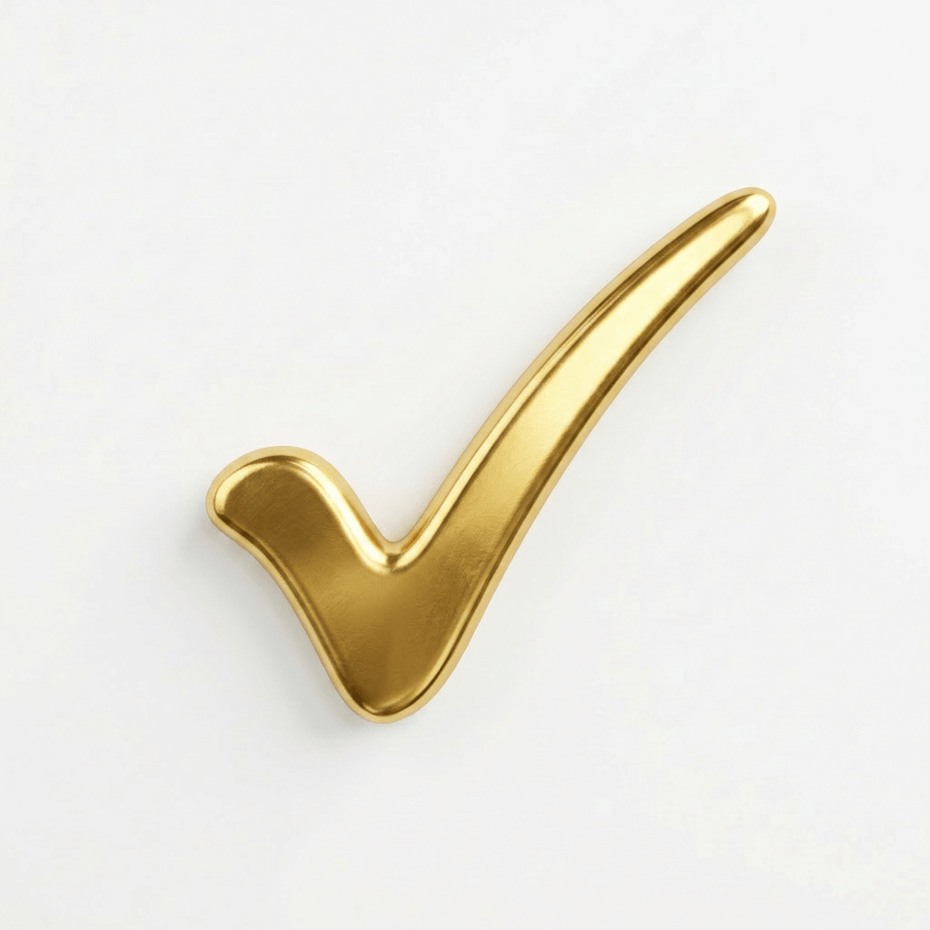 Gold check mark symbol on white background indicating confirmation